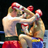 Andrey Talantov (red shorts) and Patrick Karta (blue shorts), close-in fighting&nbsp;[Press for large view]